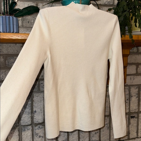 Mango XL Ivory Fine Knit Ribbed Mock Neck Mini Button Front Wool Blend Cardigan - Picture 11 of 16